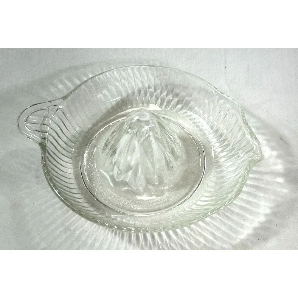 Vintage Pressed Glass Clear Juicer Orange Lemon Citrus Reamer W/ Handle Spout